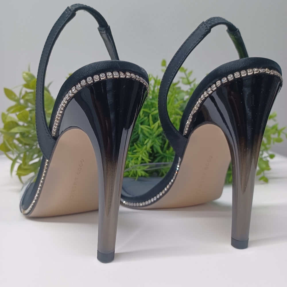 Good American Crystal Crush Lucite Heel Sandals Black 10 NIB - Picture 4 of 7